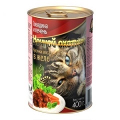 Ночной Охотник консервы для кошек Говядина и Печень, кусочки в соусе 415 гр Ночной Охотник консервы для кошек Говядина и Печень, кусочки в соусе 415 гр