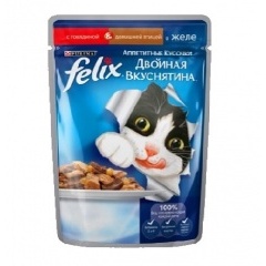 FELIX Феликс Паучи для кошек Двойной Вкус с индейкой и печенью в желе, 85 г FELIX Феликс Паучи для кошек Двойной Вкус с индейкой и печенью в желе, 85 г