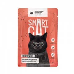 Smart Cat консервы для взрослых кошек и котят кусочки говядины в нежном соусе 85 гр (паучи) Smart Cat консервы для взрослых кошек и котят кусочки говядины в нежном соусе 85 гр (паучи)