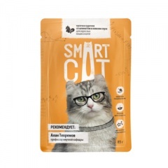 Smart Cat консервы для взрослых кошек и котят кусочки курочки со шпинатом в нежном соусе 85 гр (паучи) Smart Cat консервы для взрослых кошек и котят кусочки курочки со шпинатом в нежном соусе 85 гр (паучи)