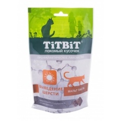 TiTBiT хрустящие подушечки для кошек, с говядиной для выведения шерсти 60 г TiTBiT хрустящие подушечки для кошек, с говядиной для выведения шерсти 60 г