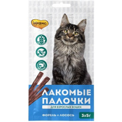 Мнямс лакомые палочки 13,5 см для кошек с лососем и форелью 3х5г Мнямс лакомые палочки 13,5 см для кошек с лососем и форелью 3х5г
