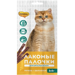 Мнямс лакомые палочки 13,5 см для кошек с цыпленком и печенью 3х5г Мнямс лакомые палочки 13,5 см для кошек с цыпленком и печенью 3х5г