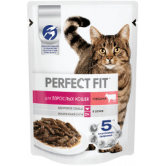 Perfect Fit влажный корм для взрослых кошек, с говядиной в соусе 75 гр Perfect Fit влажный корм для взрослых кошек, с говядиной в соусе 75 гр