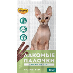 Мнямс лакомые палочки 13,5 см для кошек с кроликом и уткой 3х5 г Мнямс лакомые палочки 13,5 см для кошек с кроликом и уткой 3х5 г