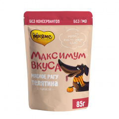 Пауч Мнямс мясное рагу с телятиной и тыквой для собак "Максимум вкуса" 85 г Пауч Мнямс мясное рагу с телятиной и тыквой для собак "Максимум вкуса" 85 г