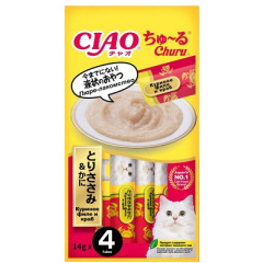 Лакомство-пюре для кошек Inaba Ciao Churu Куриное филе и краб 14г*4шт Лакомство-пюре для кошек Inaba Ciao Churu Куриное филе и краб 14г*4шт
