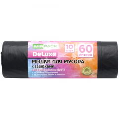 Мирпак Мешки для мусора ПВД MirPack Deluxe, черные, 60 л, 35 мкм, 10 шт Мирпак Мешки для мусора ПВД MirPack Deluxe, черные, 60 л, 35 мкм, 10 шт