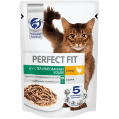 Perfect Fit влажный корм для стерилизованных котов и кошек с курицей в соусе 75 гр Perfect Fit влажный корм для стерилизованных котов и кошек с курицей в соусе 75 гр