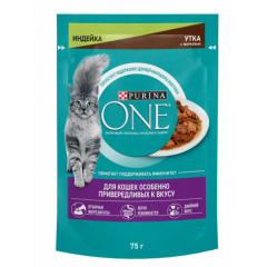 Purina ONE Пурина Ван паучи для привередливых кошек с индейкой, уткой и морковью 75г Purina ONE Пурина Ван паучи для привередливых кошек с индейкой, уткой и морковью 75г