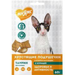 Мнямс хрустящие подушечки для кошек с курицей "Здоровье и активность" 60 гр Мнямс хрустящие подушечки для кошек с курицей "Здоровье и активность" 60 гр