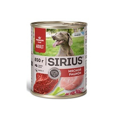 Sirius Premium Сириус полнорационный влажный корм для взрослых собак мясной рацион 850 гр Sirius Premium Сириус полнорационный влажный корм для взрослых собак мясной рацион 850 гр